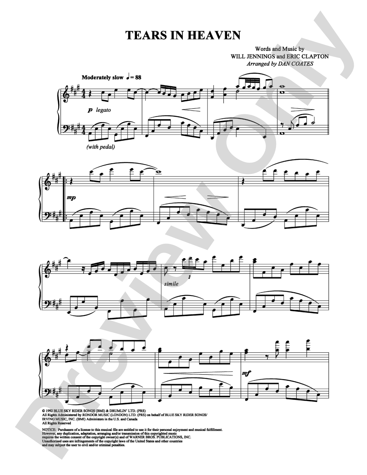Tears in Heaven: Piano Digital Sheet Music