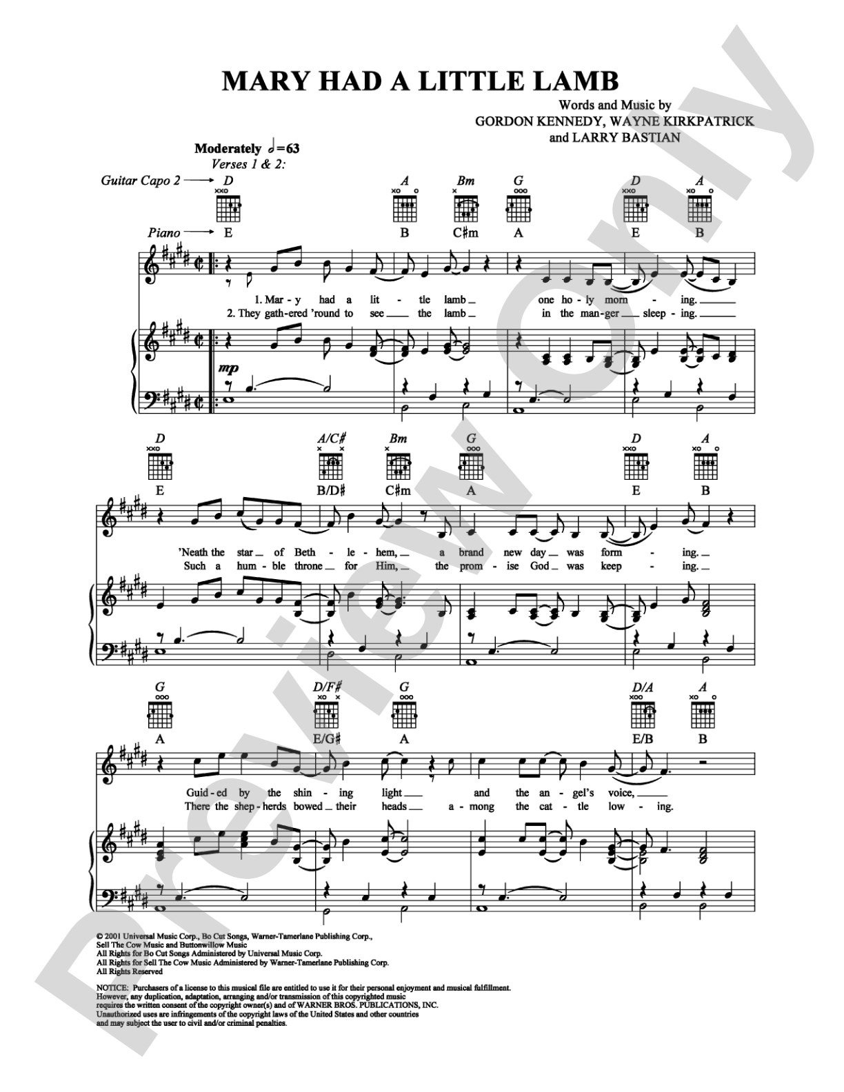 Mary Had a Little Lamb: Piano/Vocal/Chords Digital Sheet Music