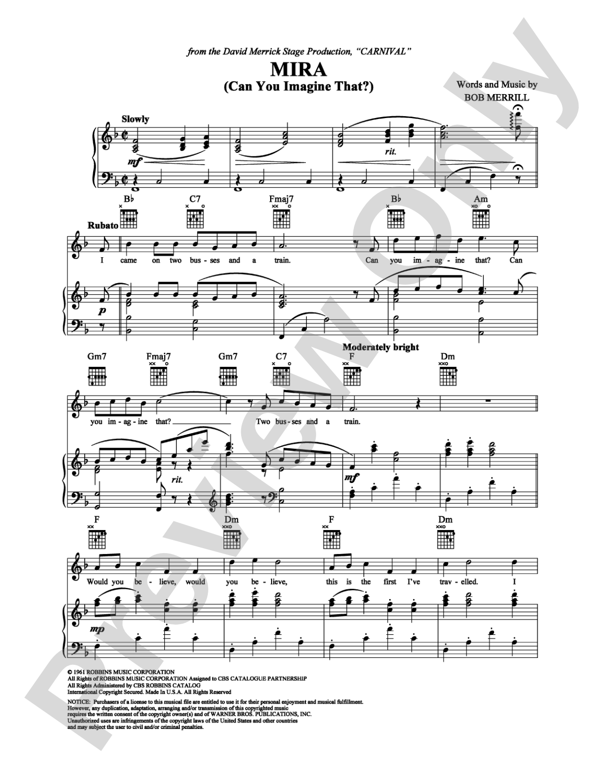 Mira (Can You Imagine That?): Piano/Vocal/Chords Digital Sheet Music