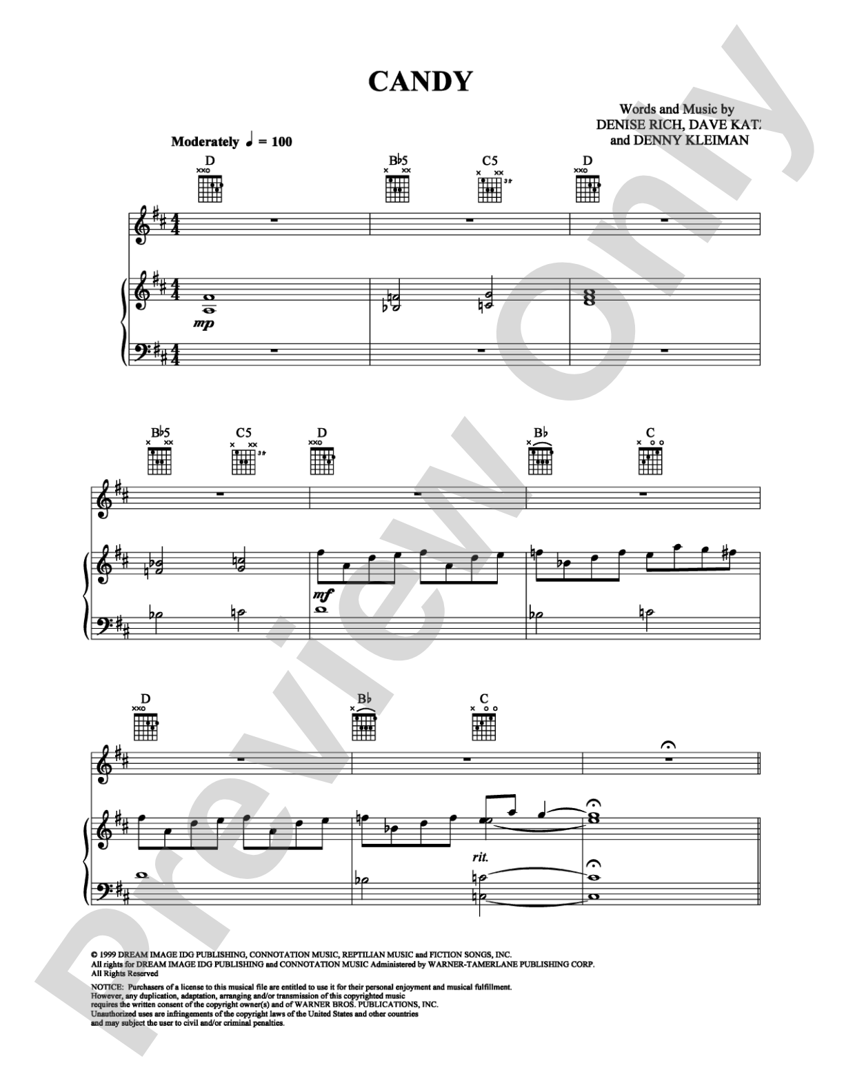 Candy: Piano/Vocal/Chords Digital Sheet Music