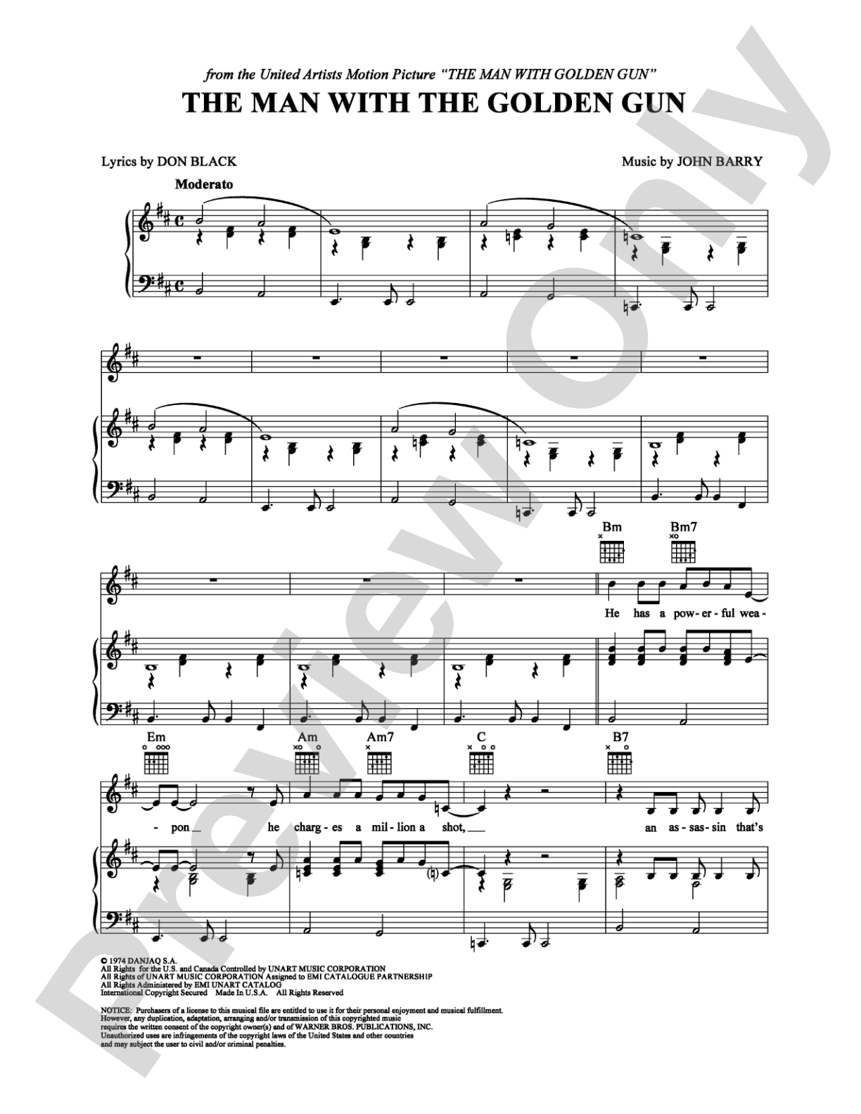 The Man With the Golden Gun: Piano/Vocal/Chords Digital Sheet Music