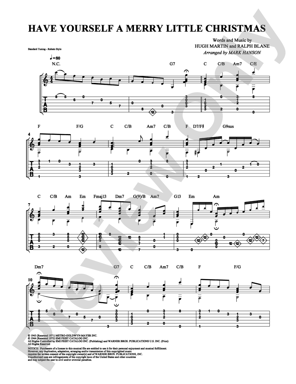 Have Yourself a Merry Little Christmas: Guitar TAB Digital Sheet Music
