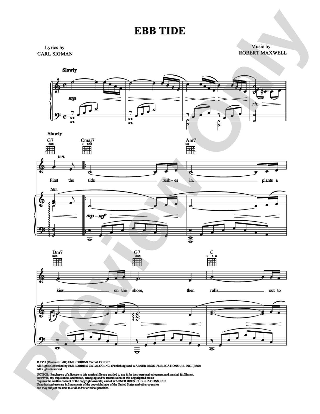 Ebb Tide: Piano/Vocal/Chords Digital Sheet Music