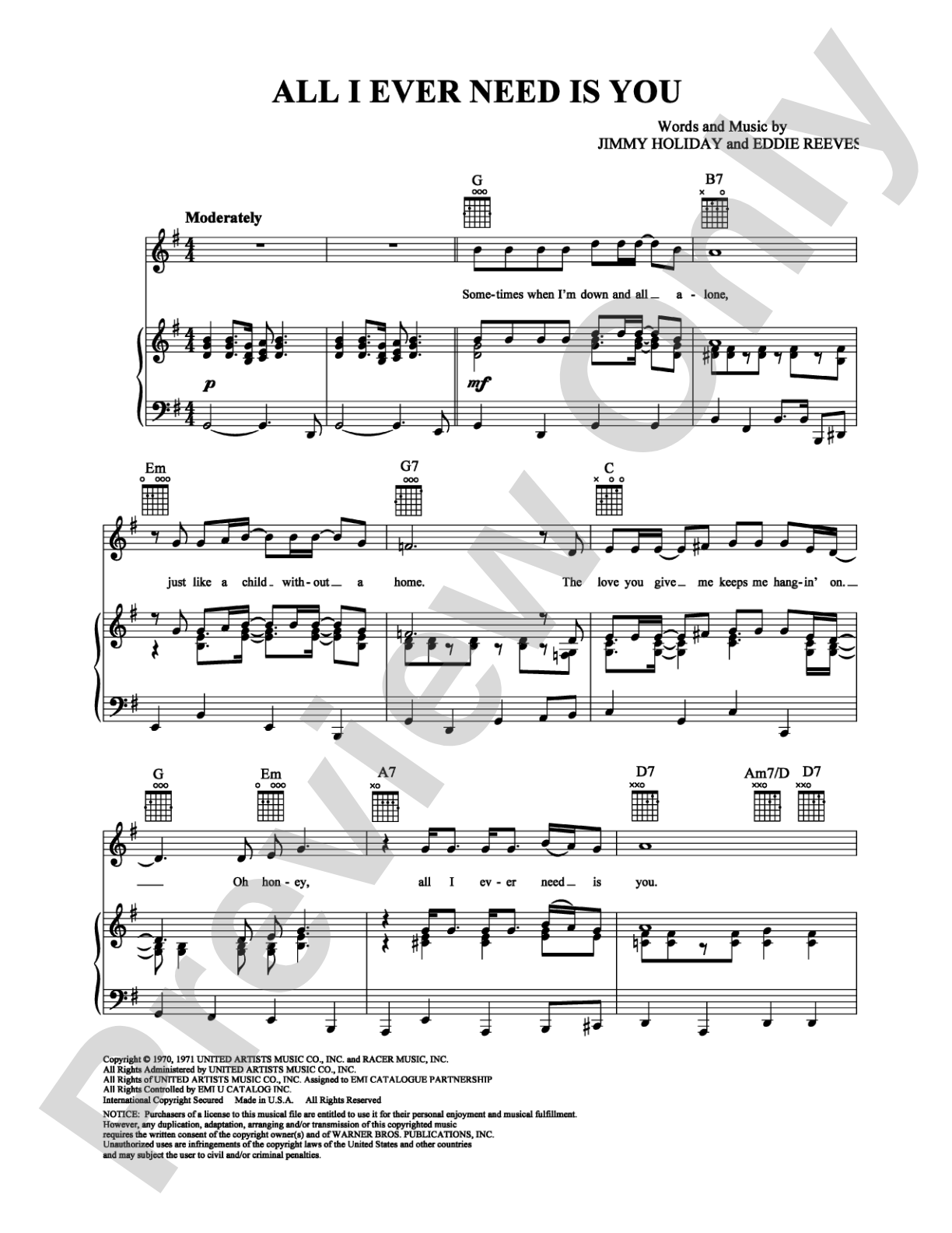 All I Ever Need Is You: Piano/Vocal/Chords Digital Sheet Music