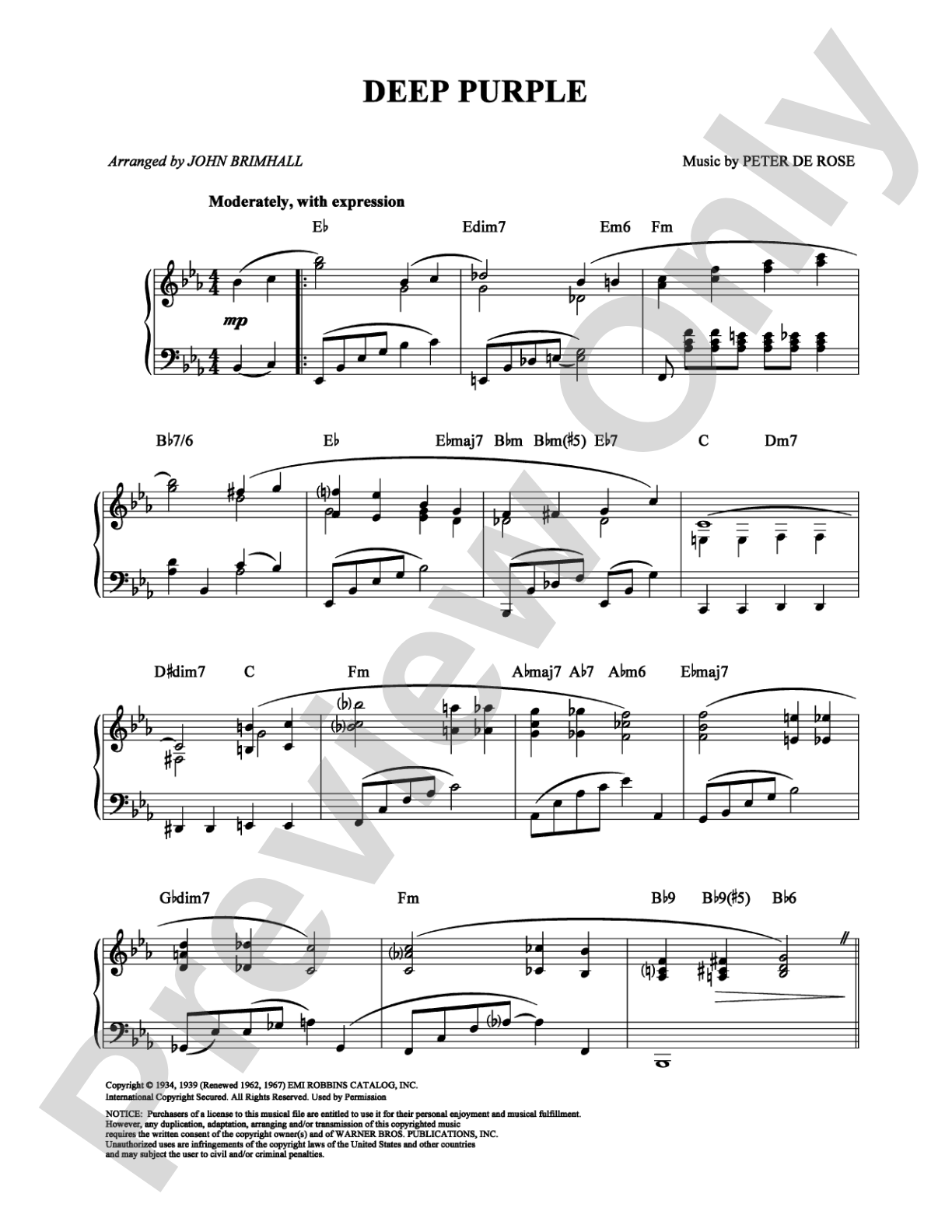Deep Purple: Piano Digital Sheet Music