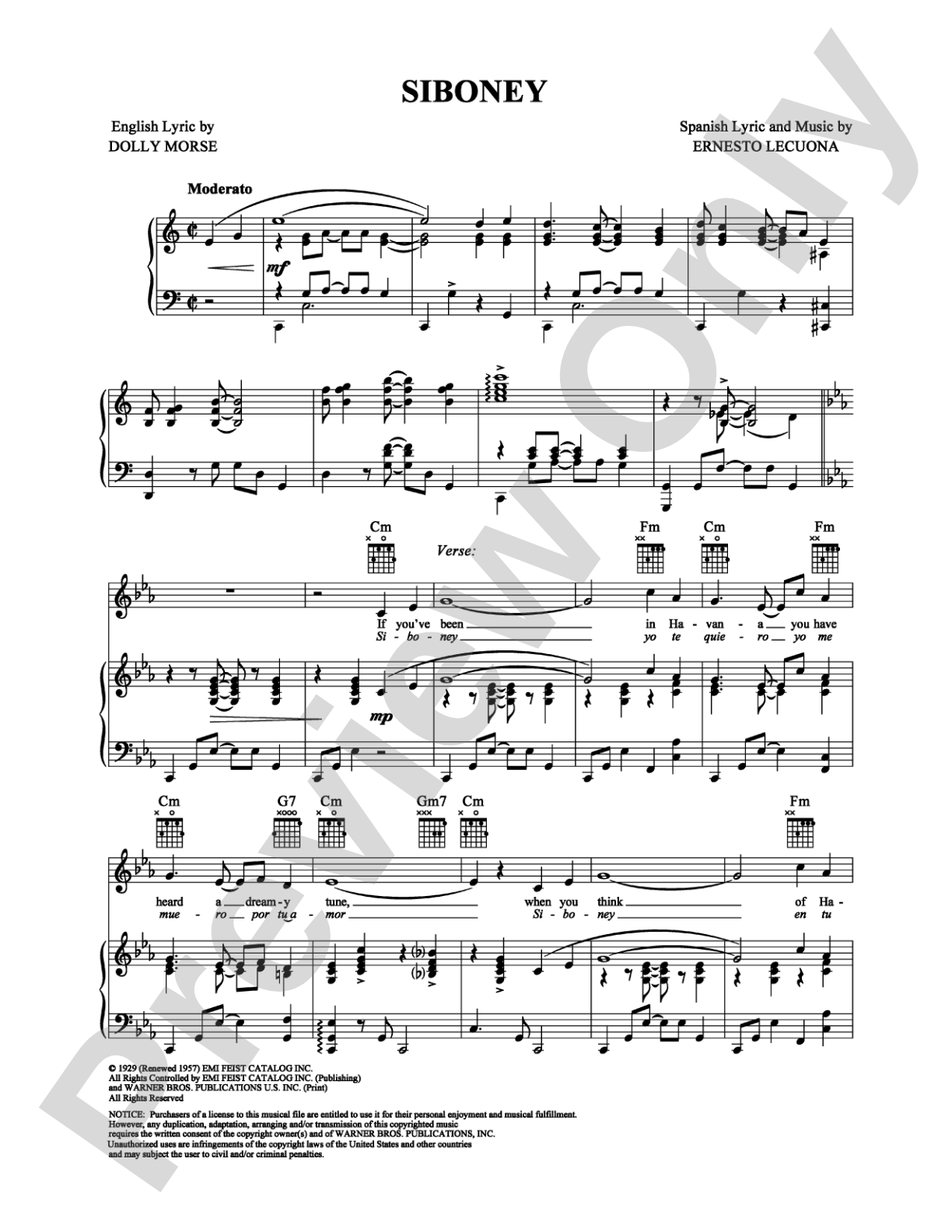 Siboney: Piano/Vocal/Chords Digital Sheet Music