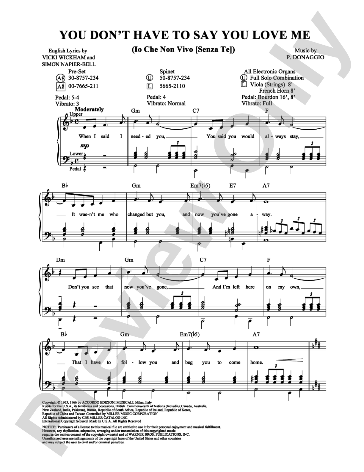 You Don't Have To Say You Love Me: Organ Digital Sheet Music