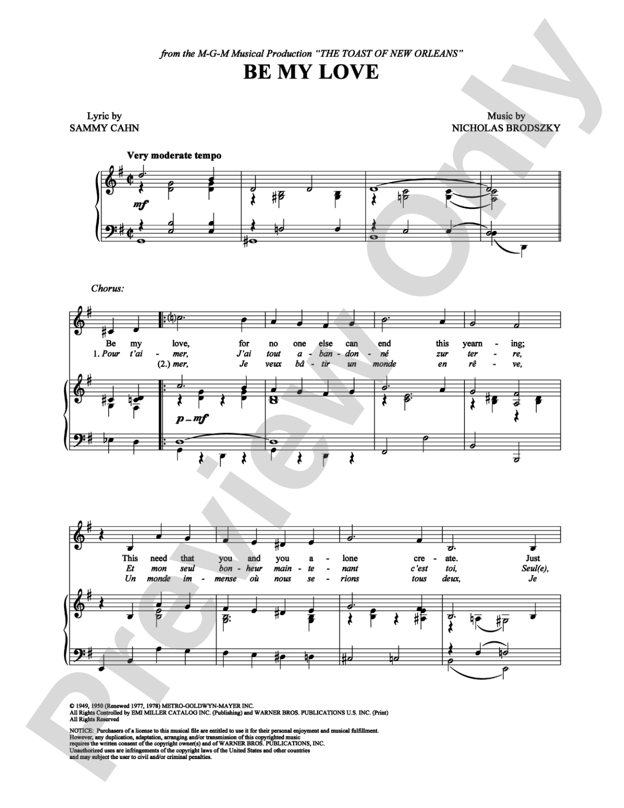 Be My Love: Piano/Vocal/Chords Digital Sheet Music