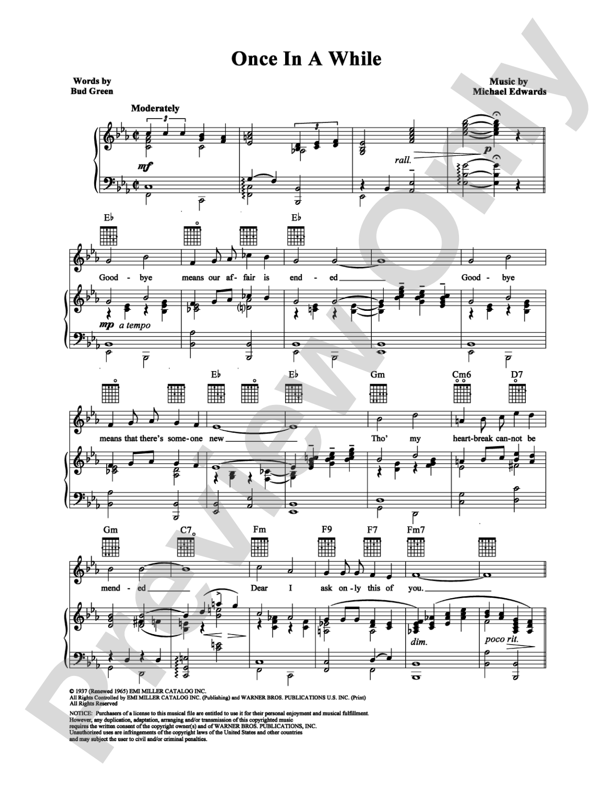 Once in a While: Piano/Vocal/Chords Digital Sheet Music