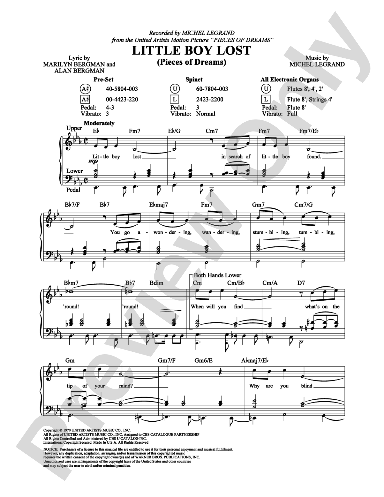 Little Boy Lost (Pieces of Dreams): Organ Digital Sheet Music