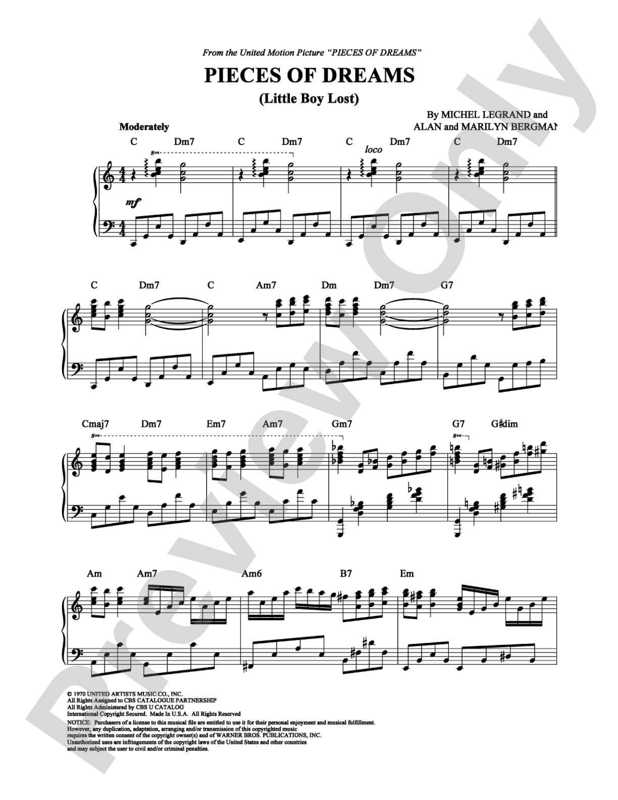 Pieces of Dreams (Little Boy Lost): Piano Digital Sheet Music