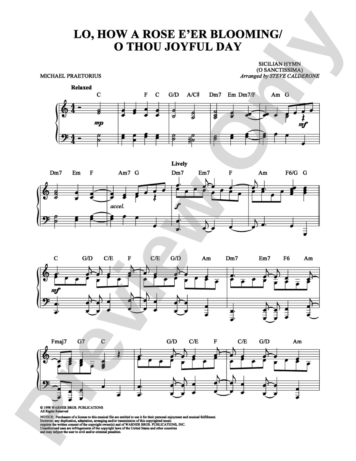 Lo, How a Rose E'er Blooming: Piano Digital Sheet Music