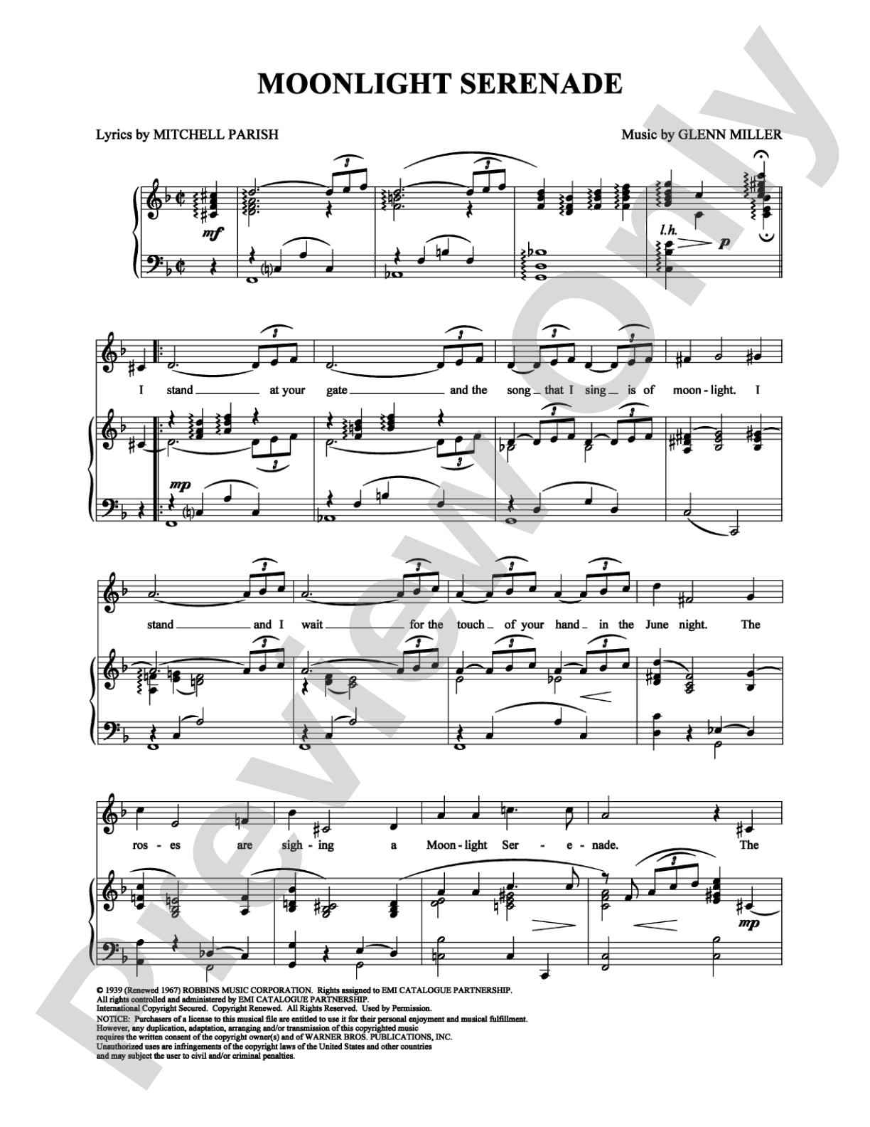 Moonlight Serenade: Piano/Vocal/Chords Digital Sheet Music