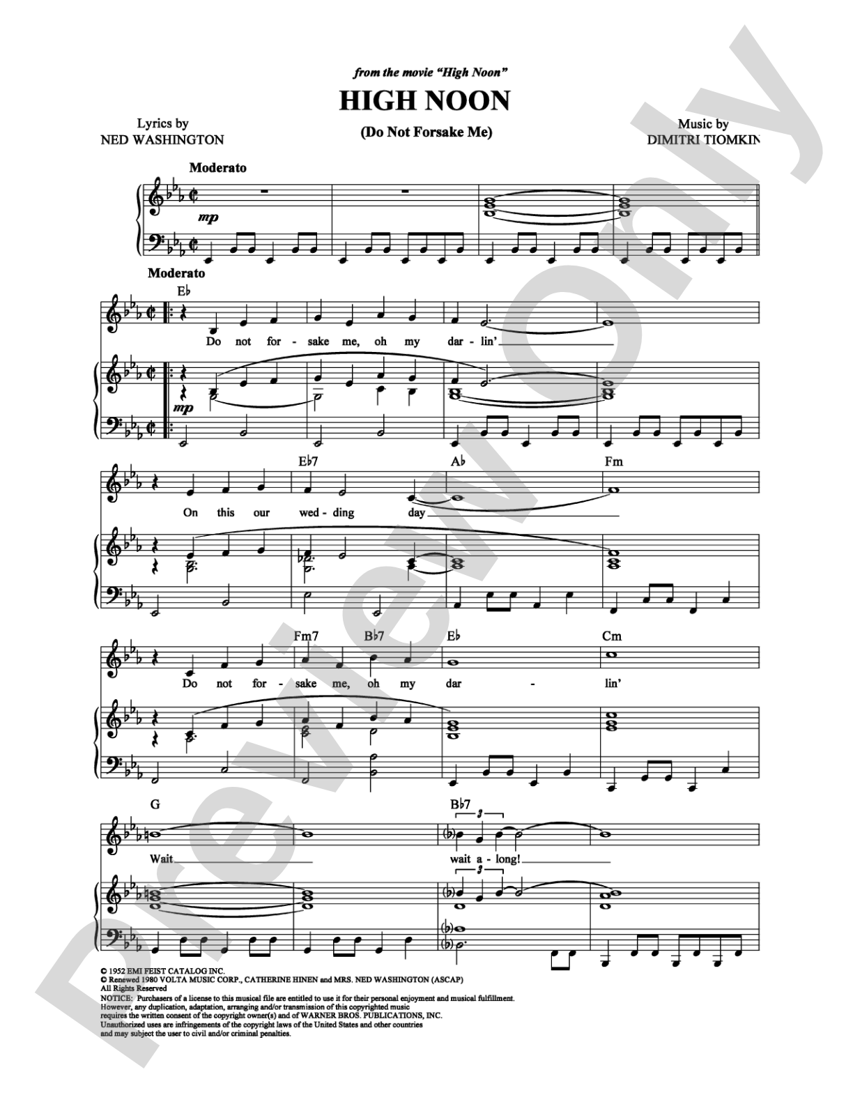 High Noon (Do Not Forsake Me): Piano/Vocal/Chords Digital Sheet Music