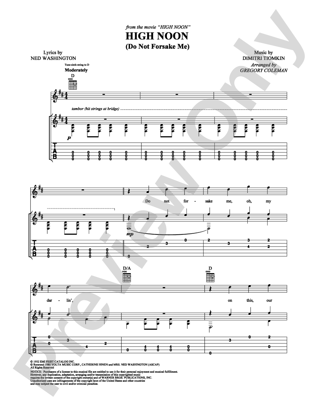 High Noon (Do Not Forsake Me, Oh My Darlin'): Guitar TAB Digital Sheet Music