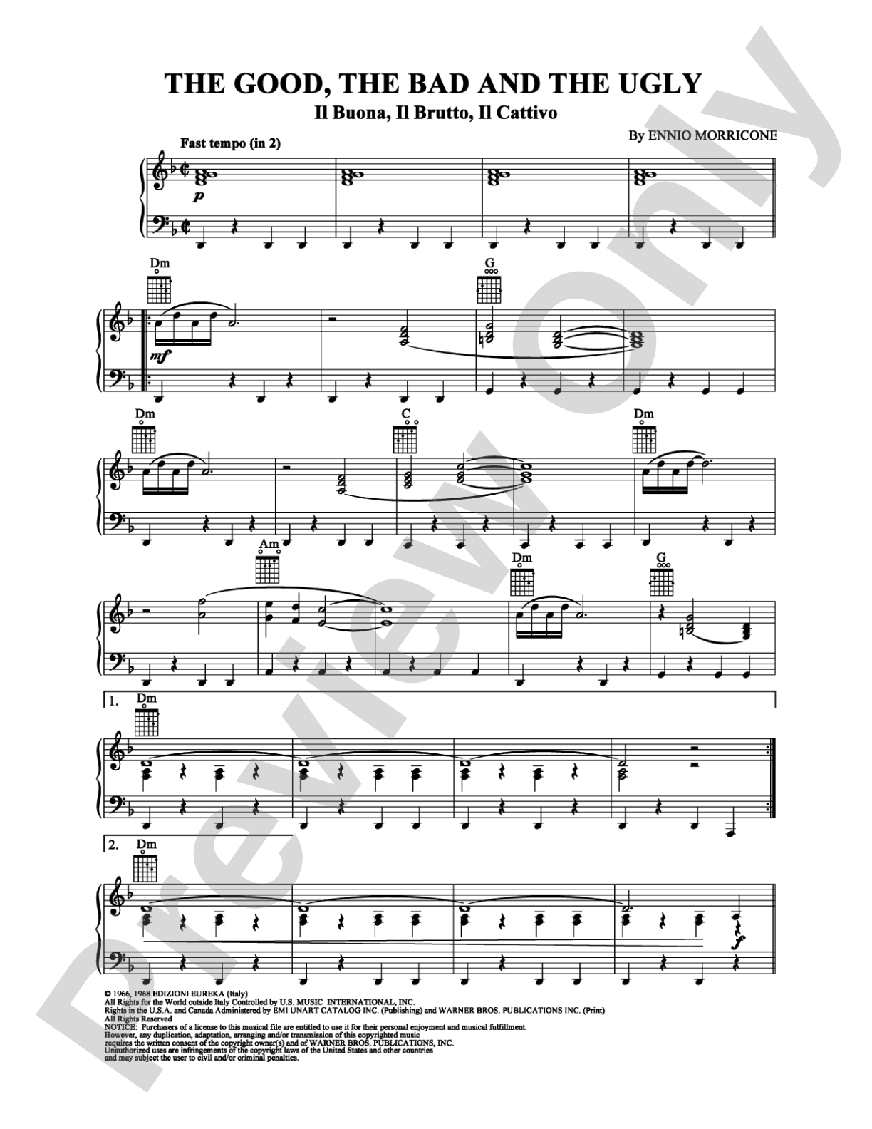 The Good, the Bad and the Ugly: Piano Digital Sheet Music