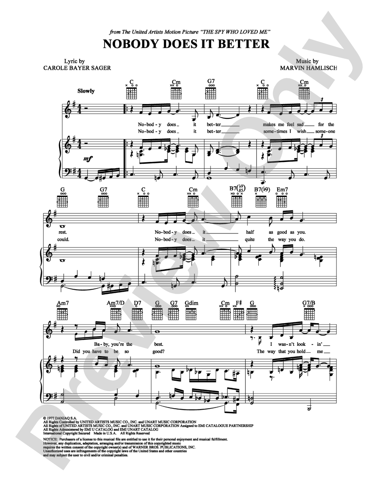 Nobody Does It Better: Piano/Vocal/Chords Digital Sheet Music