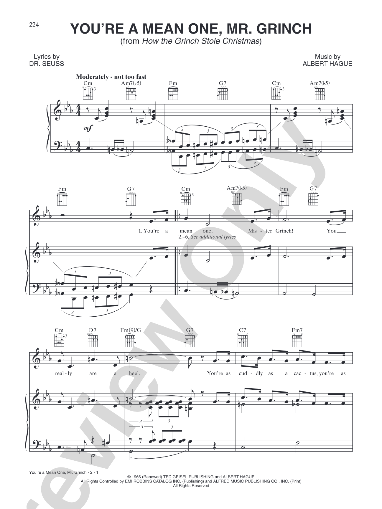 You're a Mean One, Mr. Grinch: Piano/Vocal/Chords