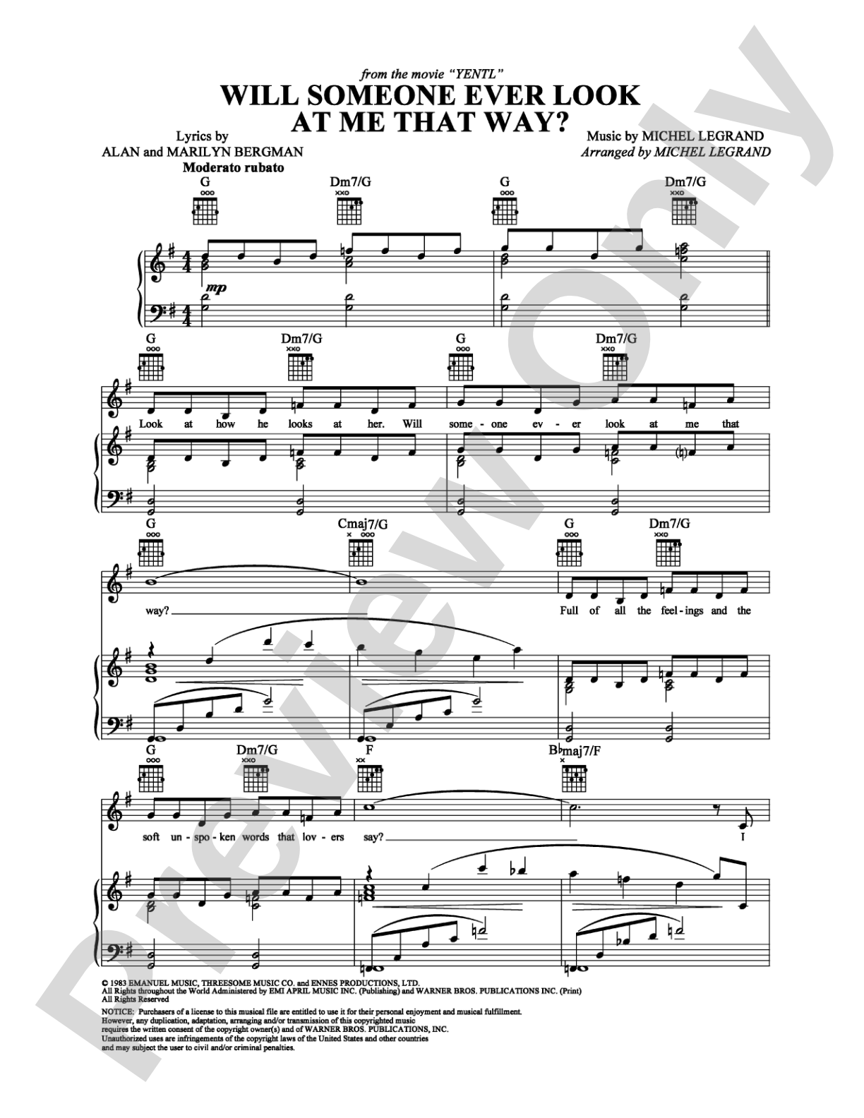 Will Someone Ever Look At Me That Way?: Piano/Vocal/Chords Digital Sheet Music