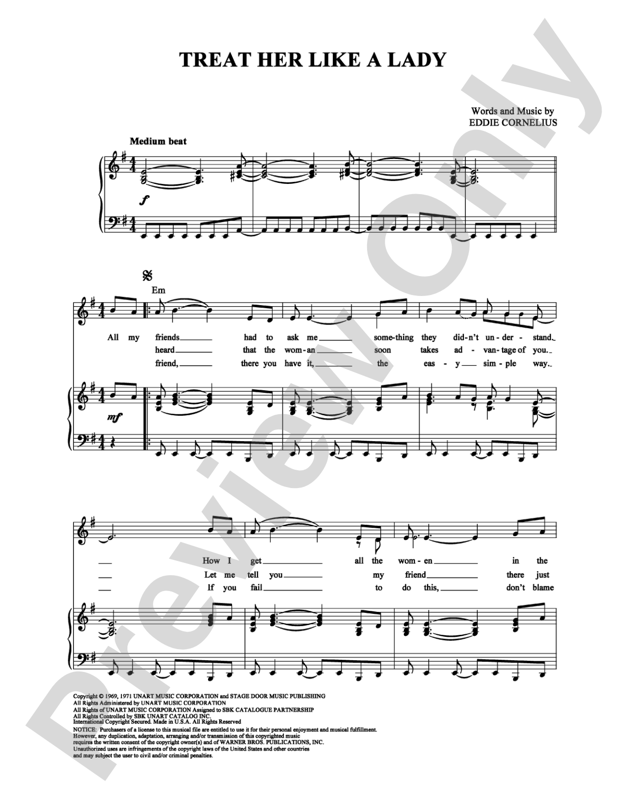 Treat Her Like a Lady: Piano/Vocal/Chords Digital Sheet Music