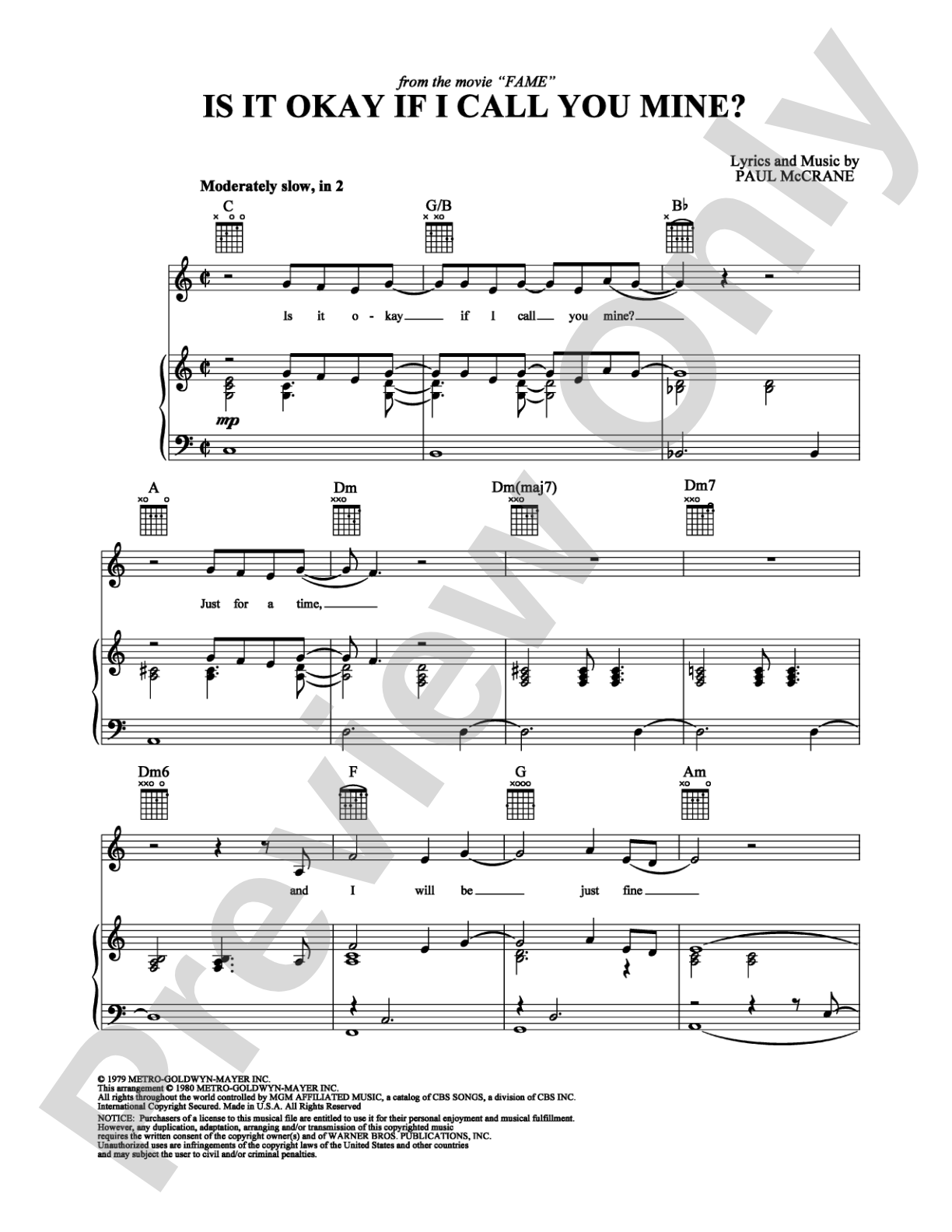 Is it Okay if I Call You Mine?: Piano/Vocal/Chords Digital Sheet Music