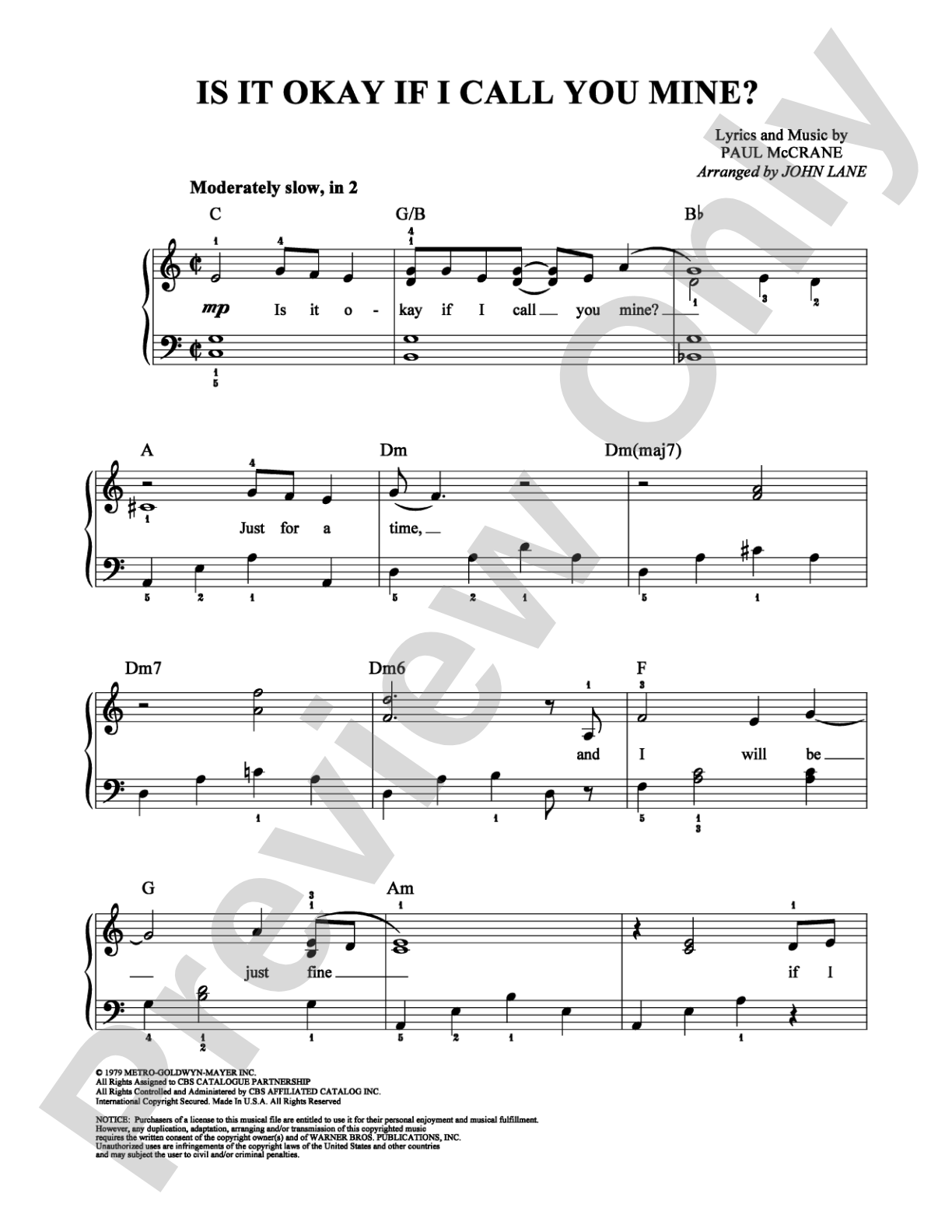 Is it Okay if I Call You Mine?: Easy Piano Digital Sheet Music