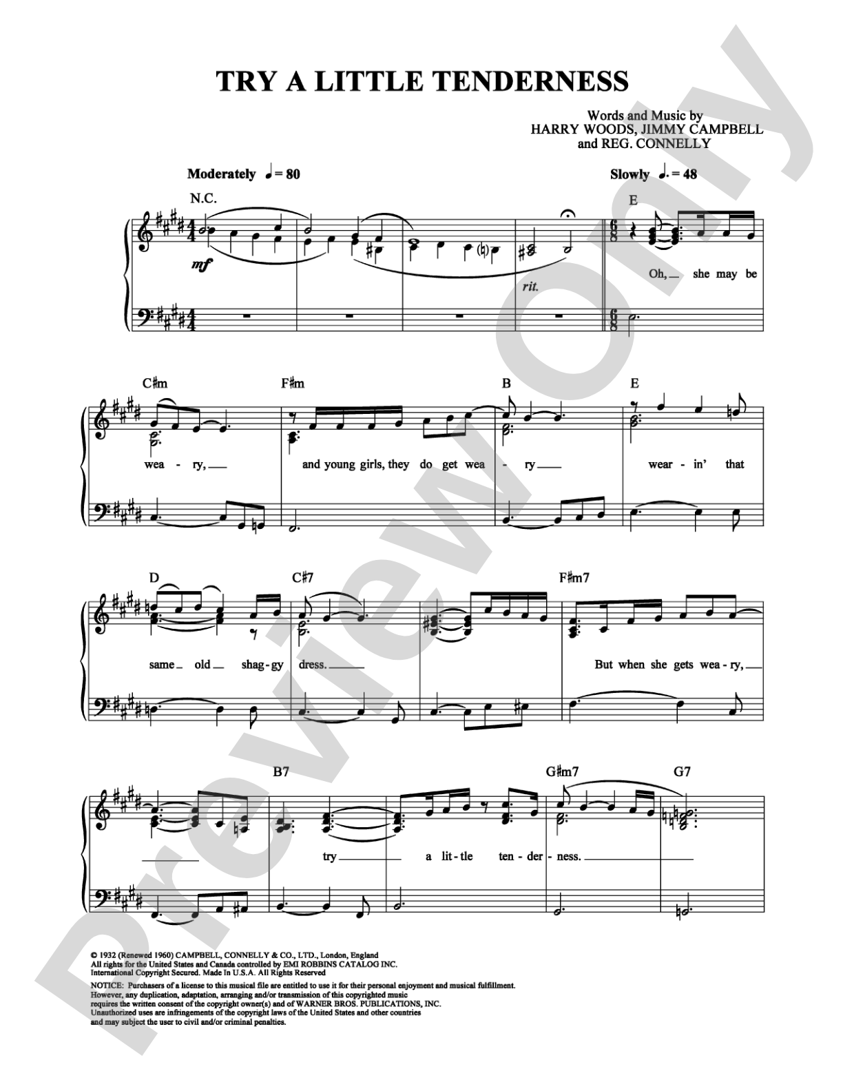 Try a Little Tenderness: Piano/Vocal/Chords Digital Sheet Music