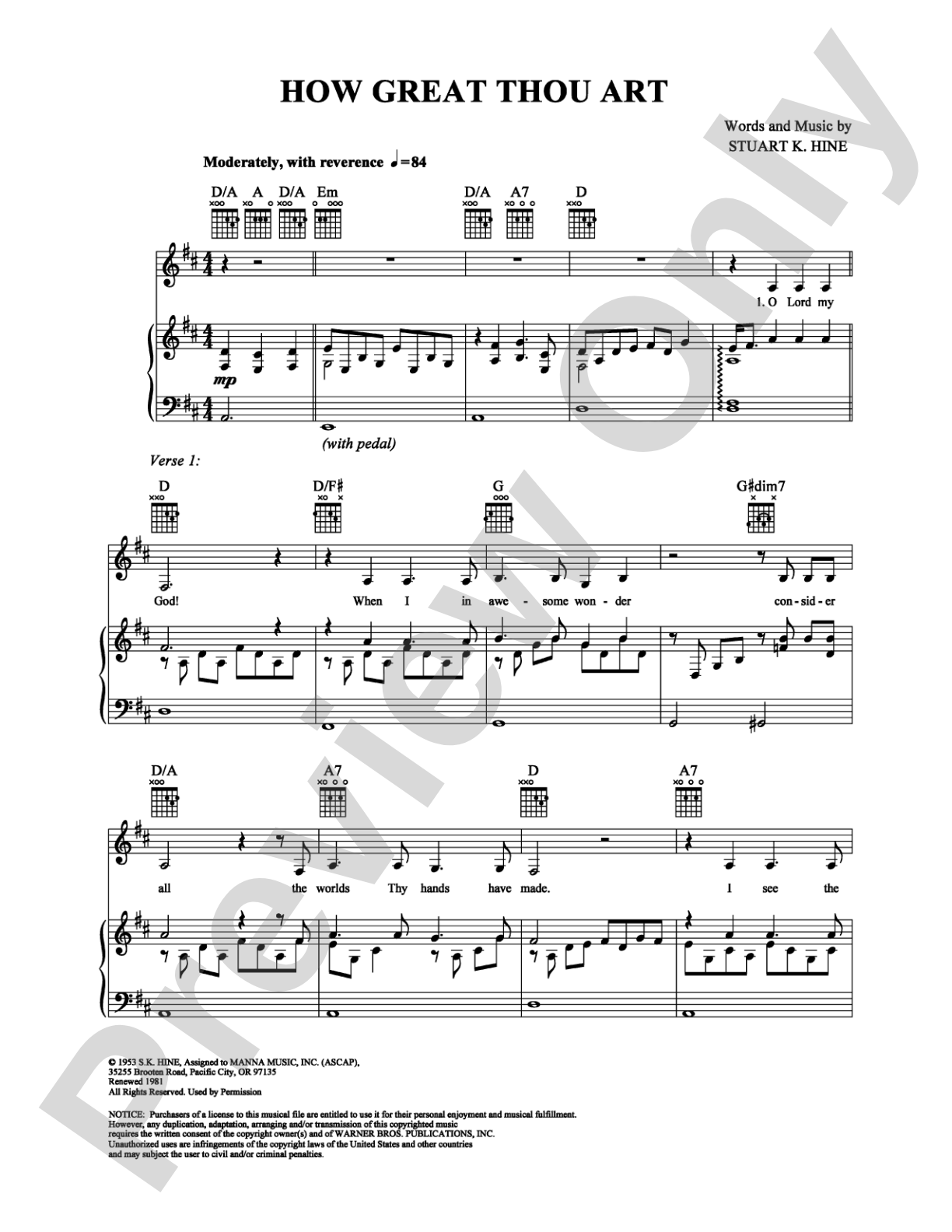 How Great Thou Art: Piano/Vocal/Chords Digital Sheet Music