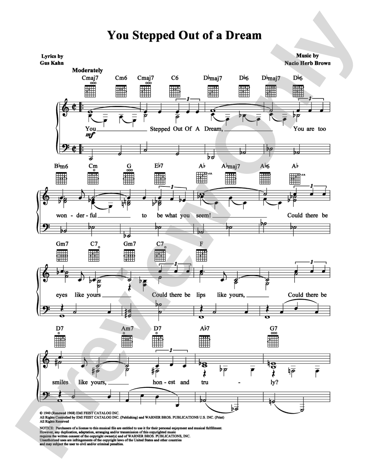 You Stepped Out of a Dream: Piano/Vocal/Chords Digital Sheet Music