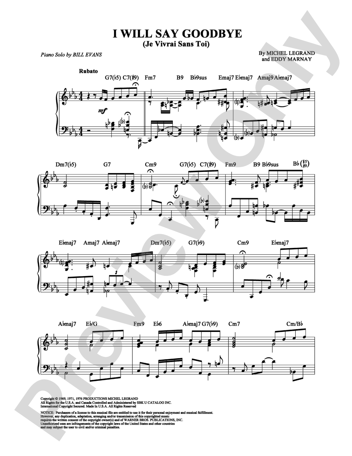 I Will Say Goodbye: Piano Digital Sheet Music