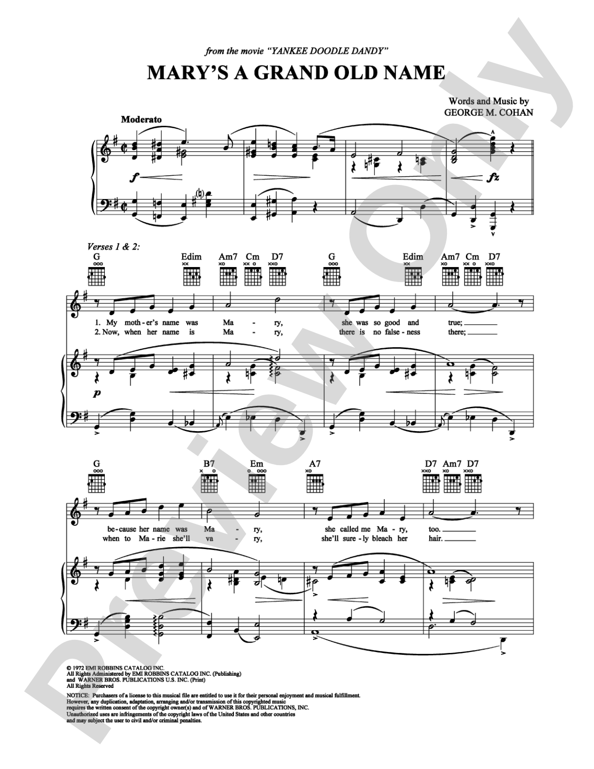 Mary's a Grand Old Name: Piano/Vocal/Chords Digital Sheet Music