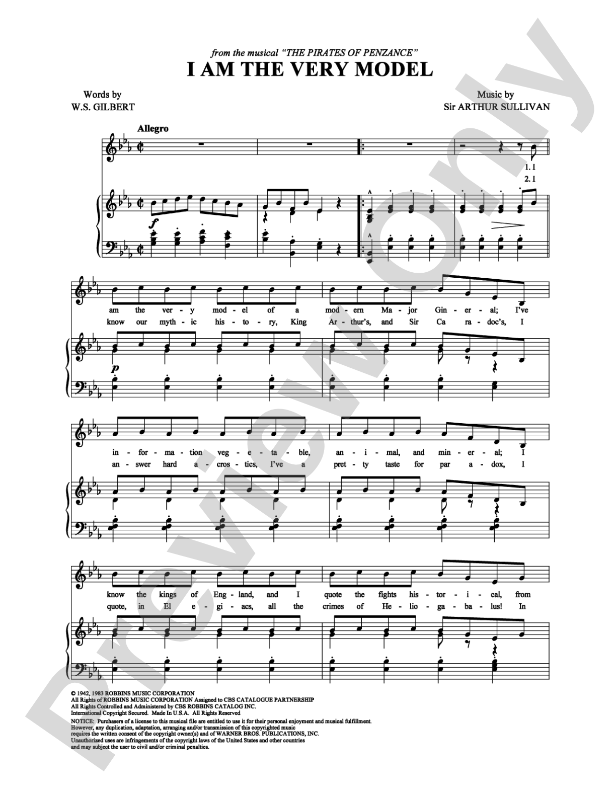 I Am the Very Model: Piano/Vocal/Chords Digital Sheet Music