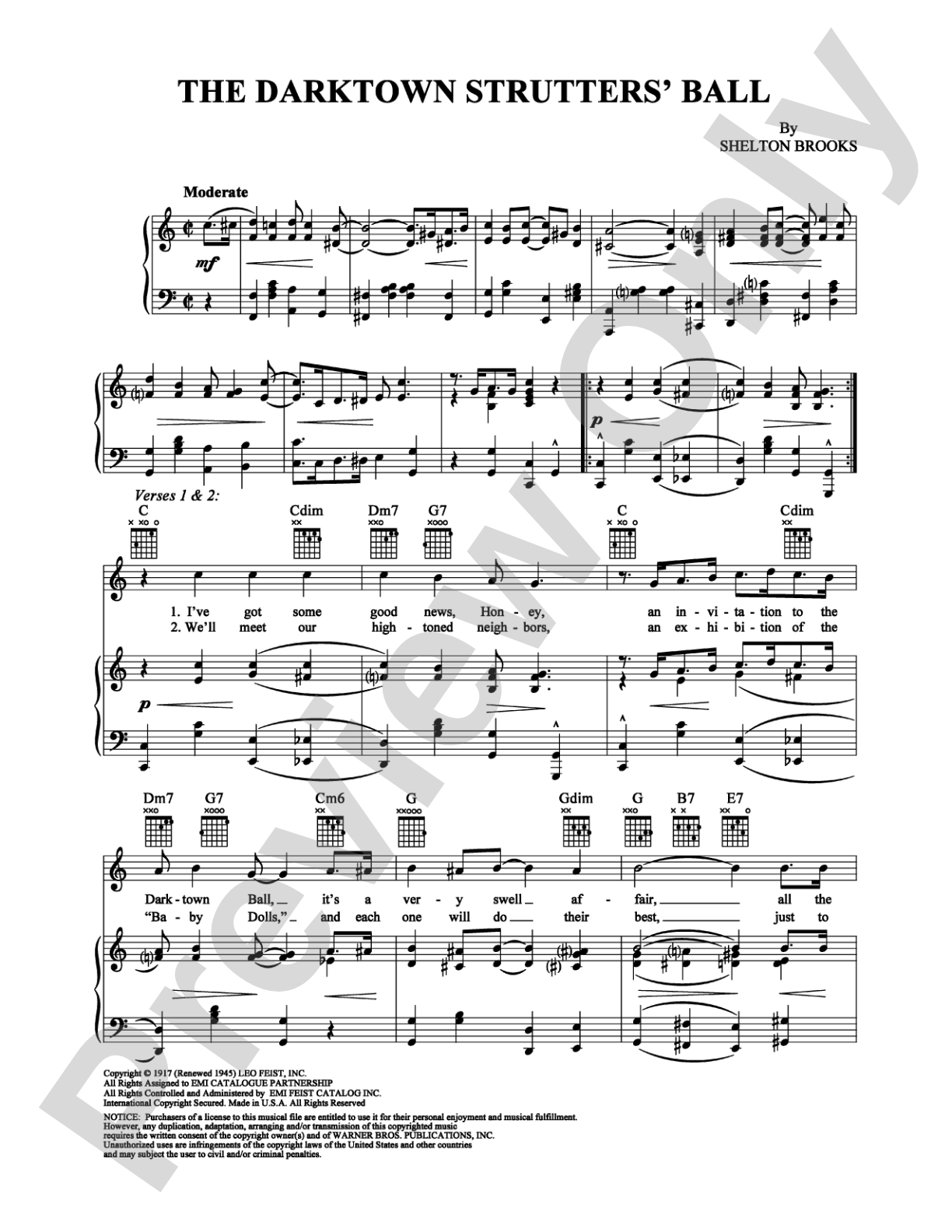 The Darktown Strutters' Ball: Piano/Vocal/Chords Digital Sheet Music