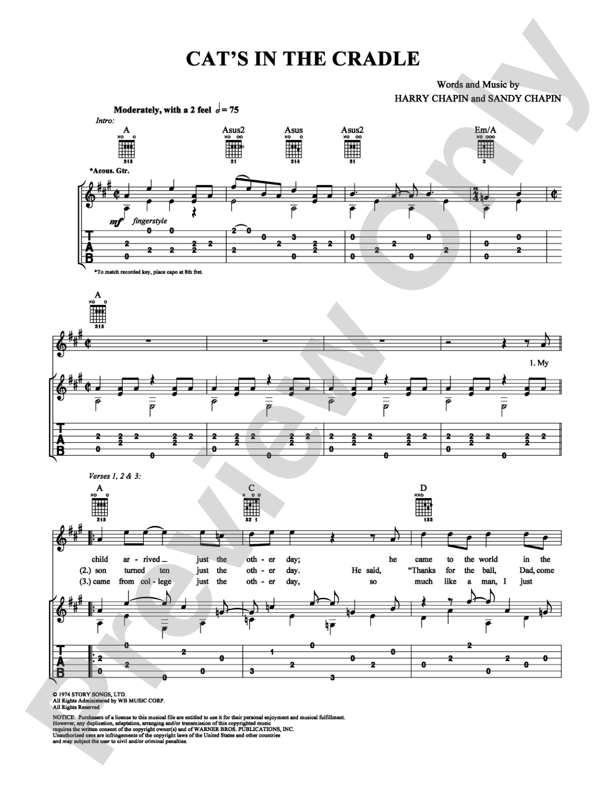 Cat's in the Cradle: Guitar TAB Digital Sheet Music