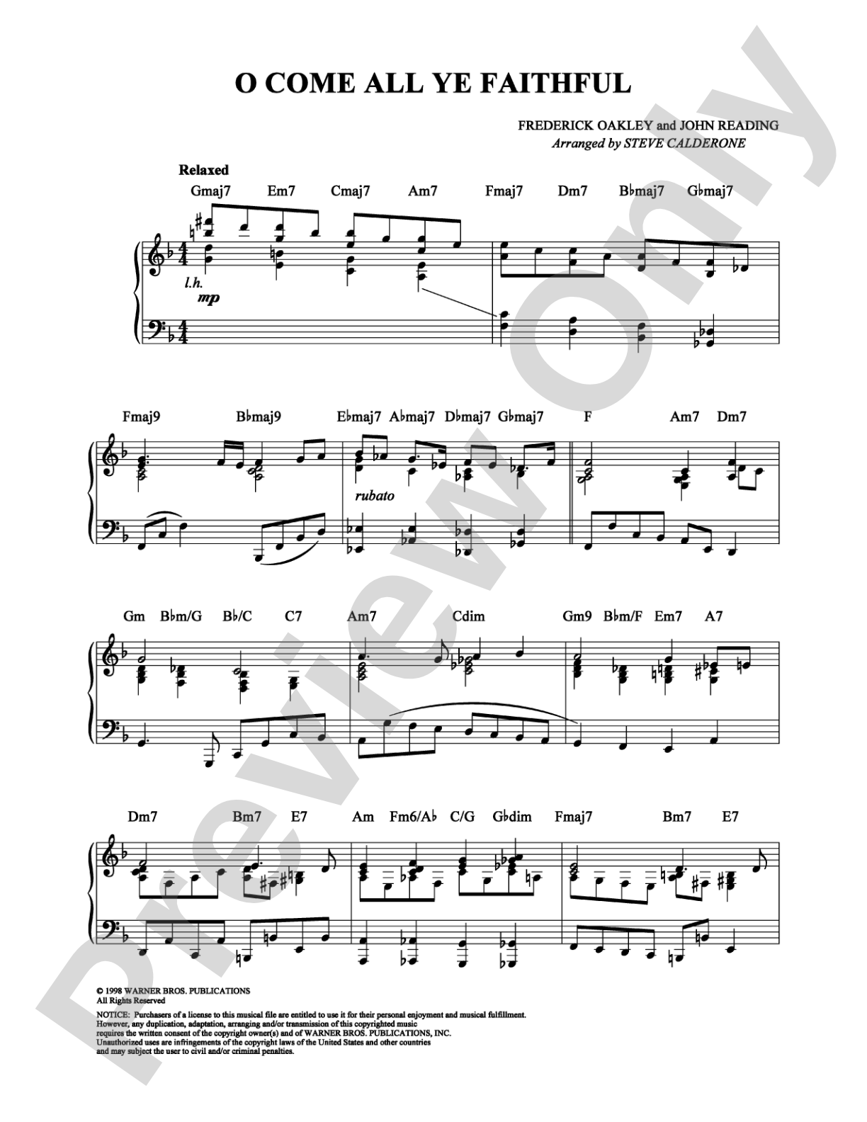 O Come, All Ye Faithful: Piano Digital Sheet Music