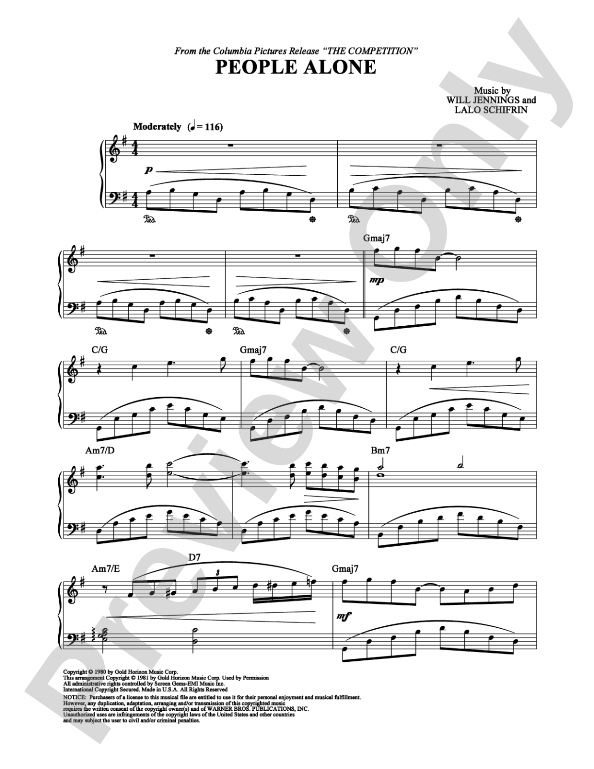 People Alone: Piano Digital Sheet Music