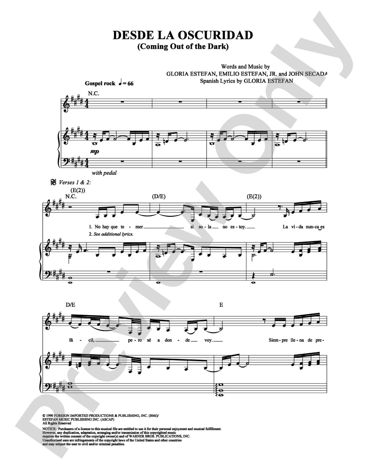 Desde la Oscuridad: Piano/Vocal/Chords Digital Sheet Music