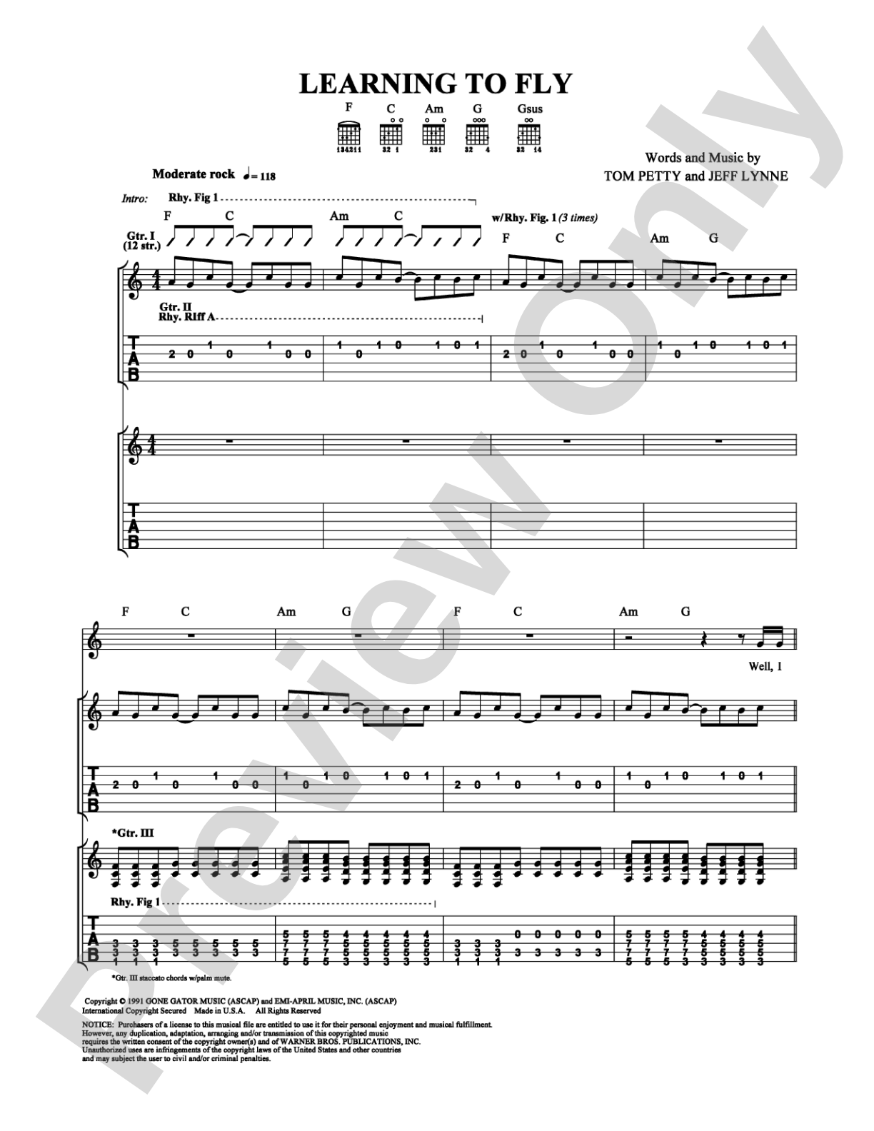 Learning to Fly: Guitar TAB Digital Sheet Music
