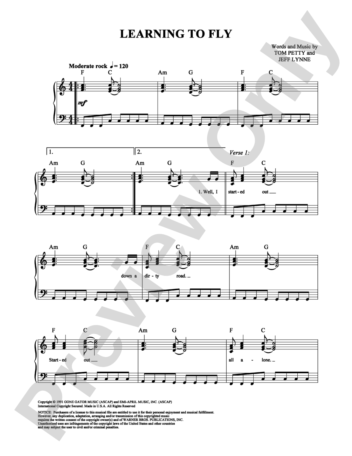 Learning to Fly: Piano/Vocal/Chords Digital Sheet Music
