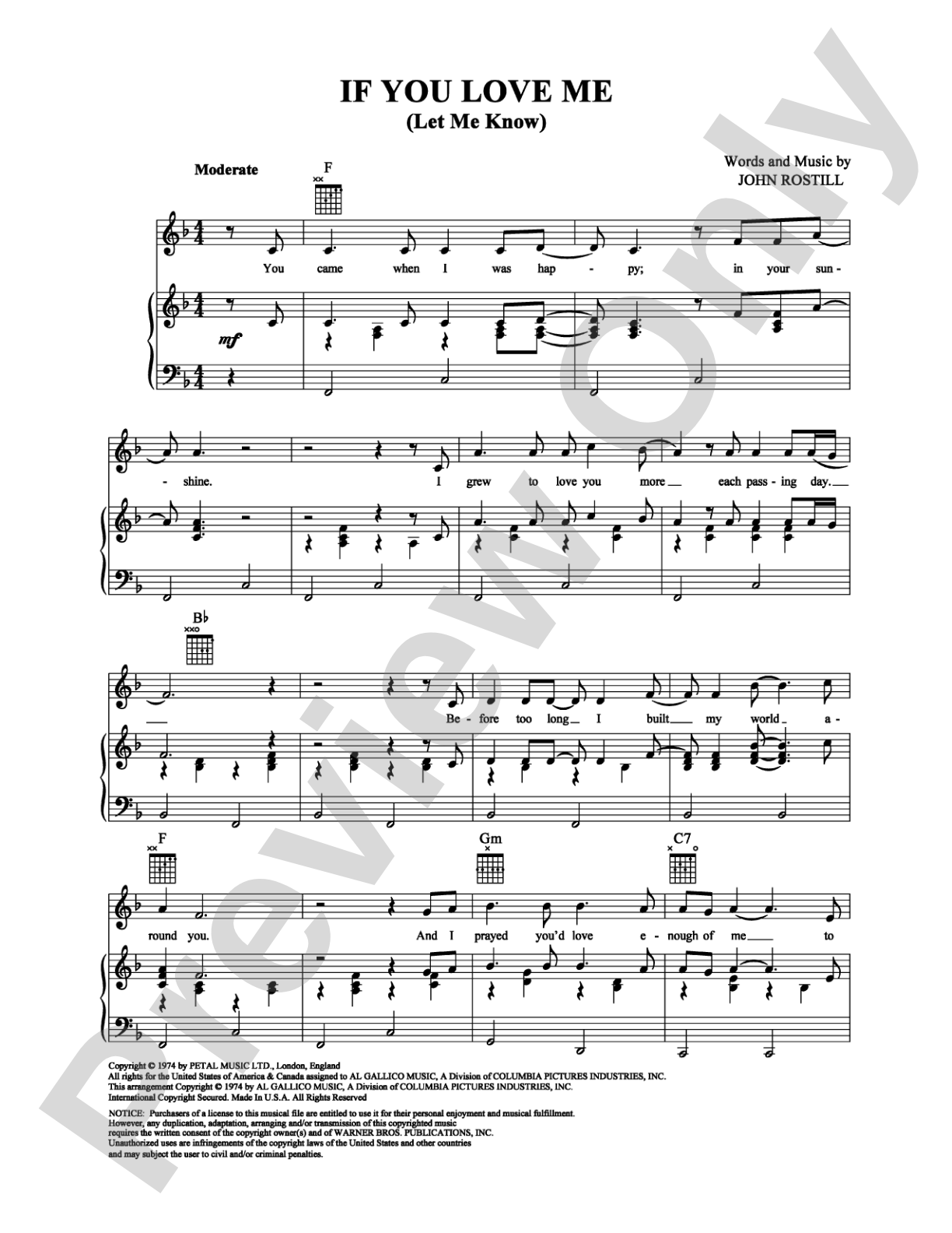 If You Love Me (Let Me Know): Piano/Vocal/Chords Digital Sheet Music