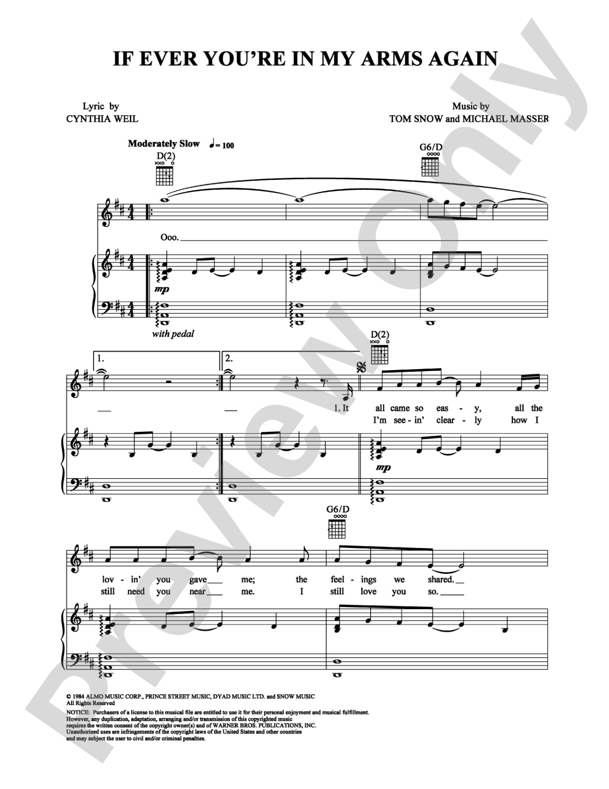 If Ever You're In My Arms Again: Piano/Vocal/Chords Digital Sheet Music