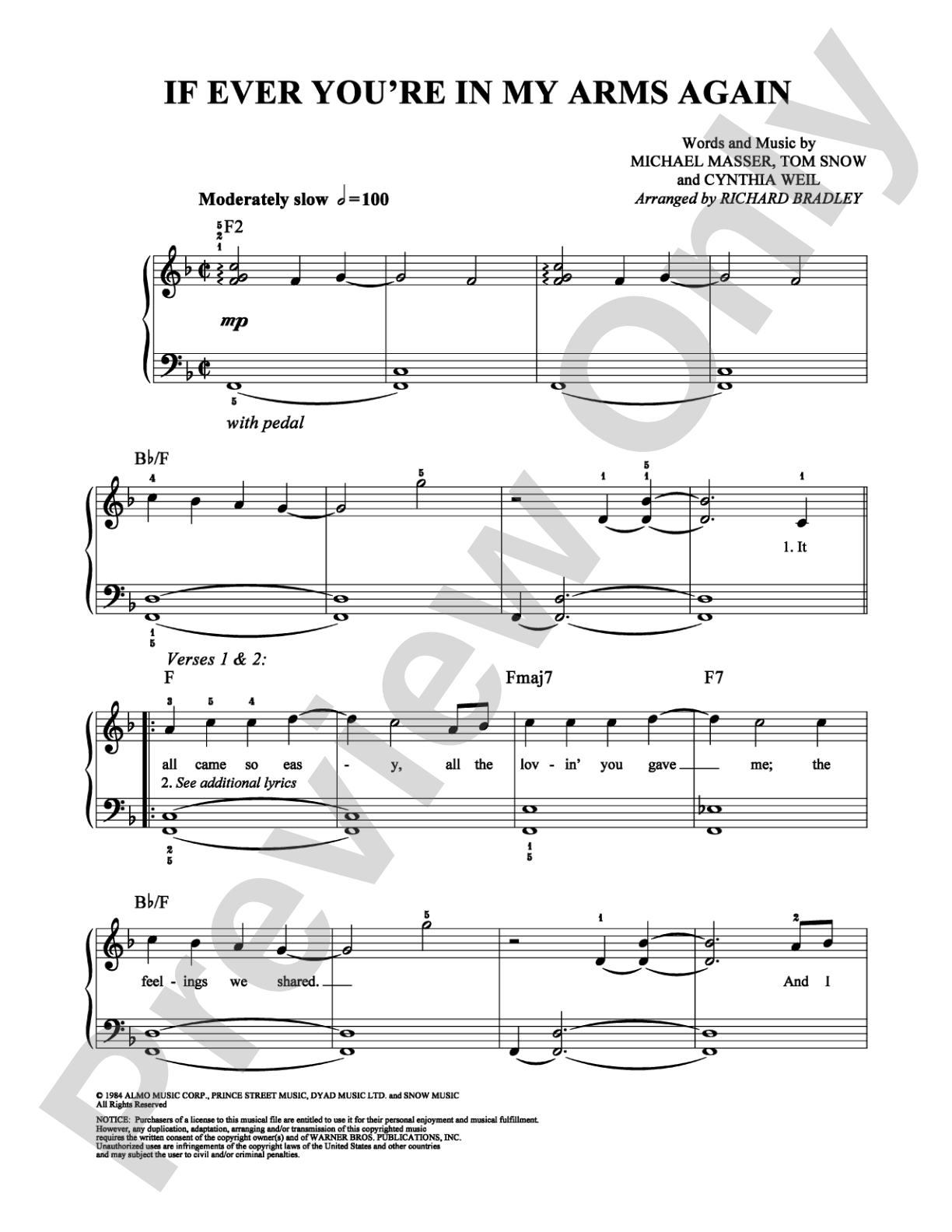 If Ever You're In My Arms Again: Easy Piano Digital Sheet Music