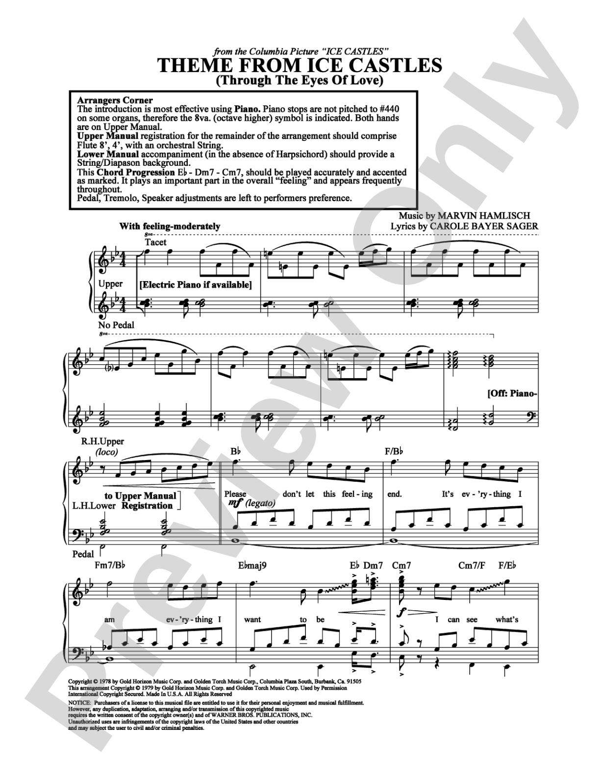 Theme from Ice Castles (Through the Eyes of Love): Organ Digital Sheet Music