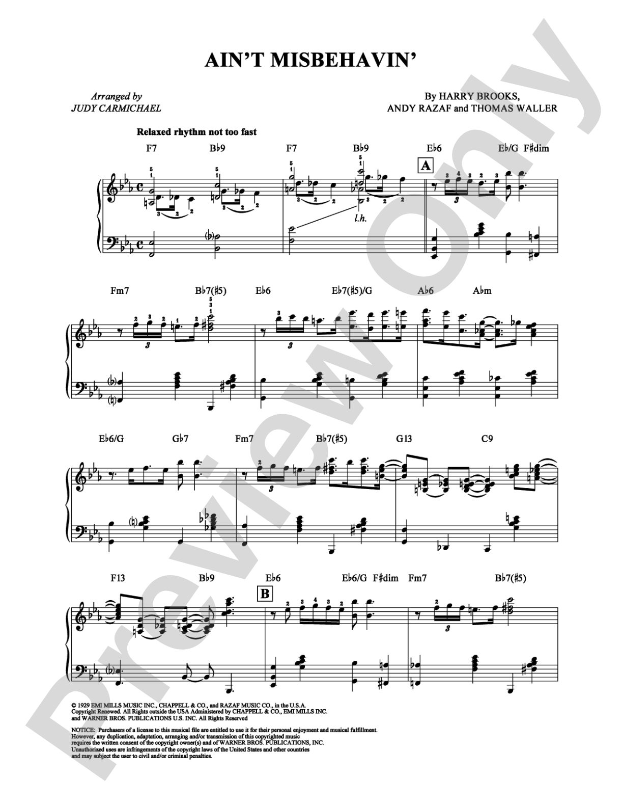 Ain't Misbehavin': Piano Digital Sheet Music
