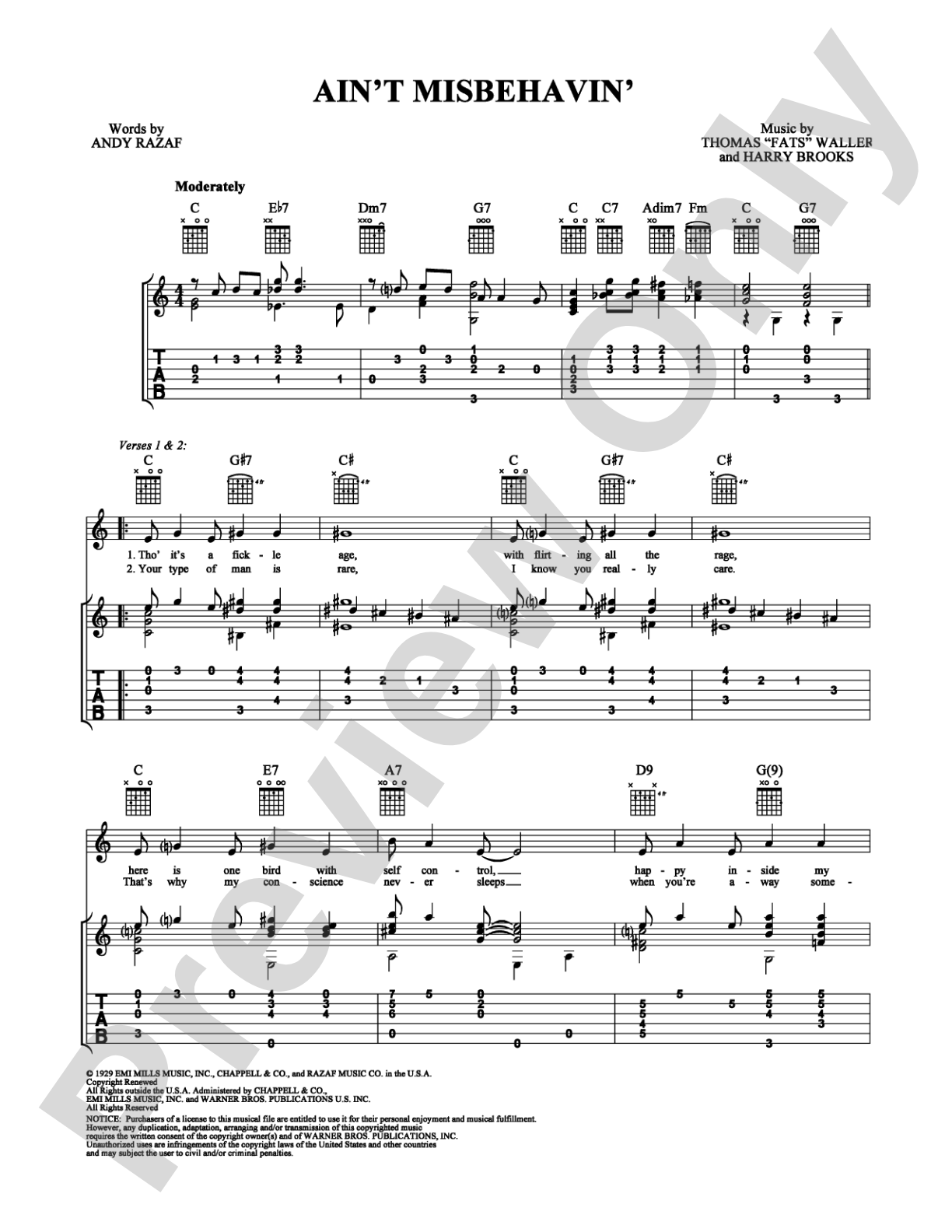 Ain't Misbehavin': Guitar TAB Digital Sheet Music