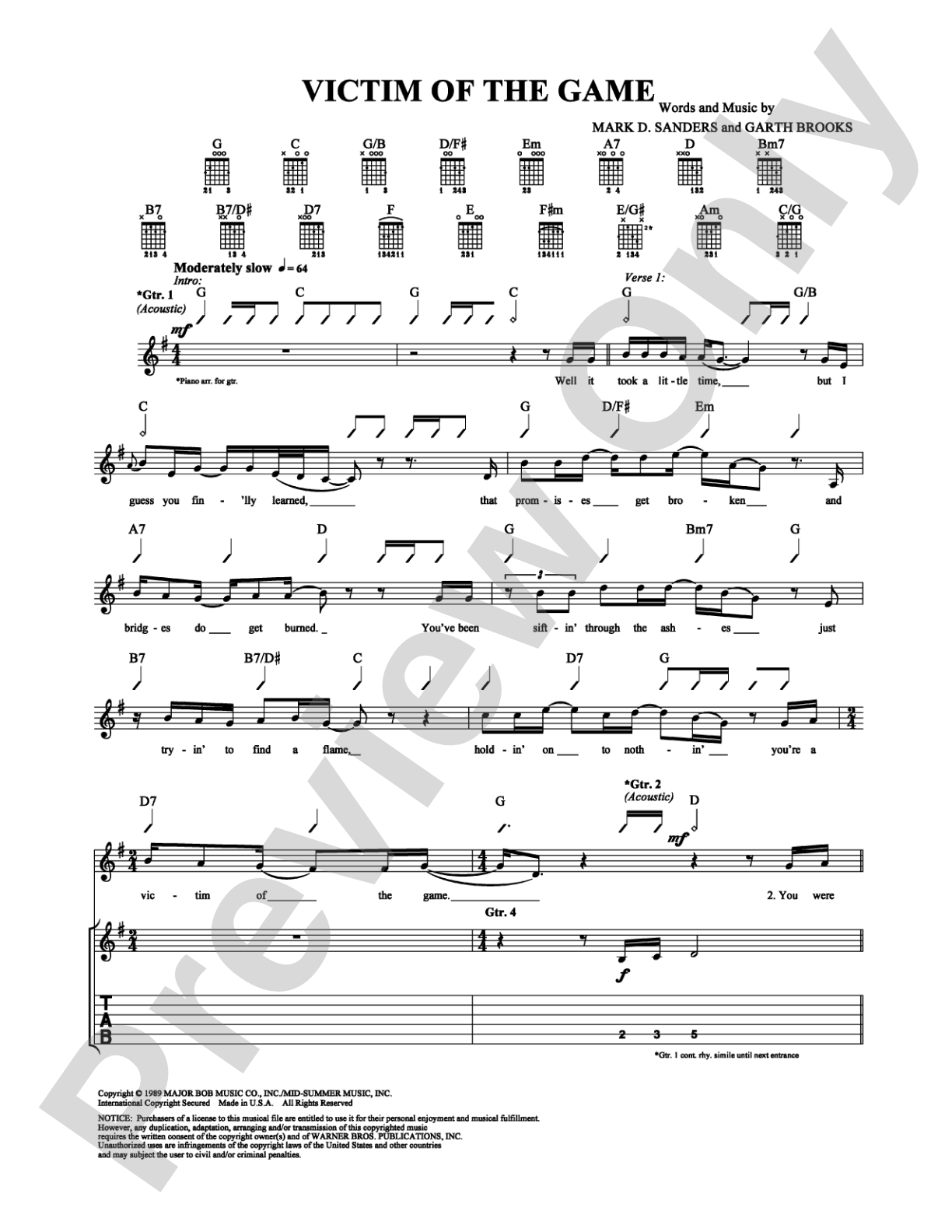 Victim of the Game: Guitar TAB Digital Sheet Music