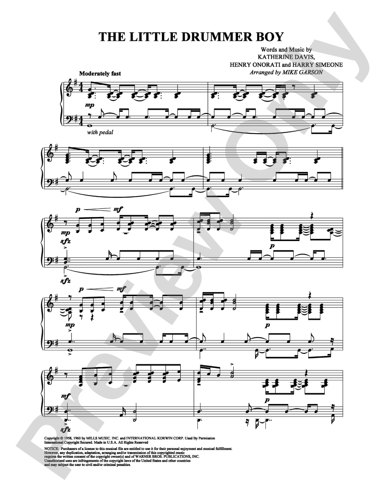 The Little Drummer Boy: Piano Digital Sheet Music