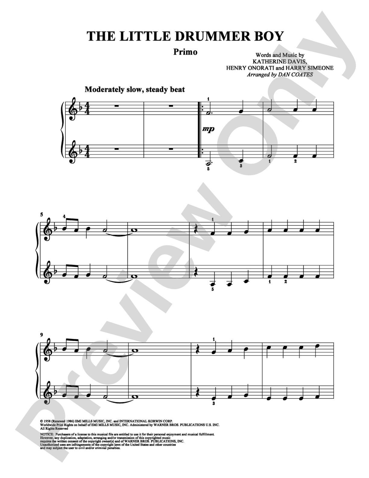The Little Drummer Boy: Piano Duets & Four Hands Digital Sheet Music