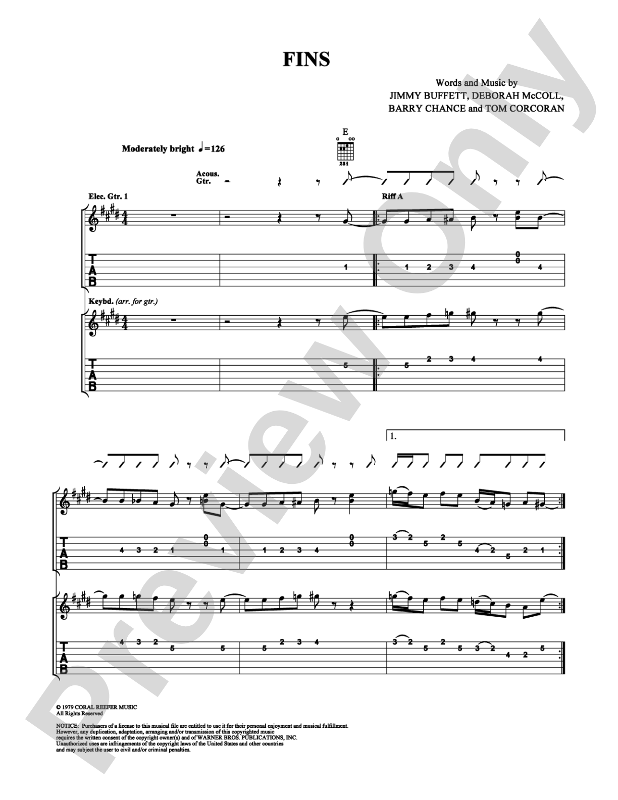 Fins: Guitar TAB Digital Sheet Music