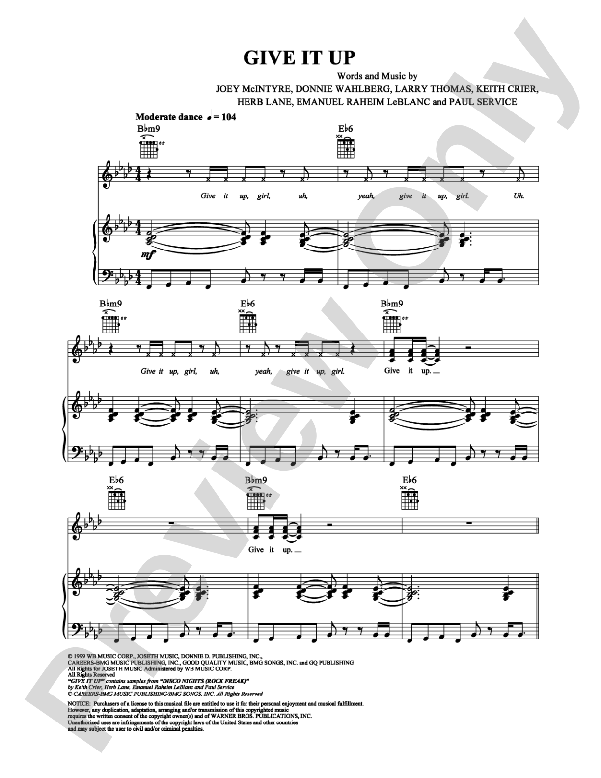 Give It Up: Piano/Vocal/Chords Digital Sheet Music
